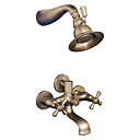 Wall Mount Antique Style Antique Brass Finish Brass Tub Faucets and Shower Faucets Set