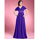 Sheath/ Column V-neck Short Sleeve Floor-length Chiffon Matte Satin Mother of the Bride Dress