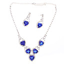 Sapphire diamant en forme de coeur en argent Collier placage Costumes Boucles d'oreilles