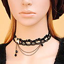 Gothic Layered Women's Black Lace zilveren ketting collier met Silk Bow