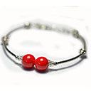 Eenvoudig dubbele Vrouwen Rode Ballen zilveren armband