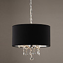 60W de cristal moderna frisada Luz pendente com 3 luzes e sombra preta do tambor