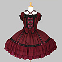 Short Sleeve Knee-length Wine Red Cotton Black Trim Gothic Lolita Dress