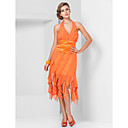 Beautiful Sheath/Column V-neck Halter Asymmetrical Chiffon Stretch Satin Cocktail Dresses