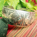Women's Wide Silver Carved Chinese Characters Bracelet
