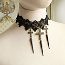 Gothic Style Lace Choker Necklace with Cross Tassel