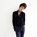 Men's Solid Color Basic Slim Roze shirt met lange mouwen