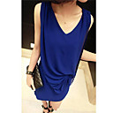 Chiffon decote em V vestido plissado da Mulher