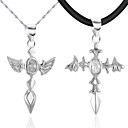 Elegant Silver/Hide Rope With Platinum Plated Cubic Zirconia Lovers' Fashion Necklace