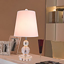 Luz Mesa moderna 40W con Crystal Polo lámpara del globo y pantalla de tela en cromo pulido