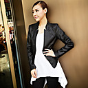 Women's Solid Color Slim PU Leather Jacket with Zip Detail