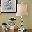 40W Modern Table Light with Fabric Shade and Crystal Lampstand in Metal Skeleton