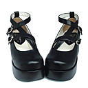 Hechos a mano de cuero PU Negro 6.5cm Wedge Classic Lolita Shoes