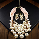 Elegante con cuentas de Mujeres Pearl Pink Ribbon Collar y Aretes