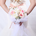 Round Pink & White Satin / Cotton Rose Wedding Bridal Bouquet