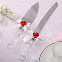 personalizada rosa roja y pastel de bodas de satén blanco que sirve conjunto