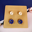 Unique Pearl and Blue Flower Shape Earrings Set