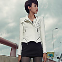 Women's Solid Color Slim PU Leather Jacket with Zip Detail