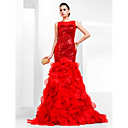 Trumpet/Mermaid Bateau Court Train Sequined And Organza Evening Dress