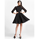 A-line High-neck Knee-length Satin And Lace Cocktail Dress