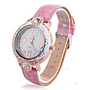 Frauen PU Zirkon analoge Quarz-Armbanduhr (Pink)