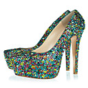Leather And Multi-color Rhinestones Stiletto Heel Closed Toe Pumps Party / Evening Shoes