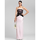 Sheath/Column Spaghetti Straps Floor-length Stretch Satin And Lace Bridesmaid Dress