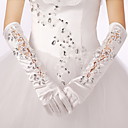 Delicate Satin Fingertips Elbow Length Wedding/Evening Gloves With Rhinestone