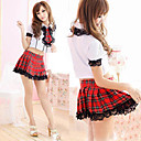 School Girl Red Check Pattern Black Lace Sexy Uniform (3 Pieces)