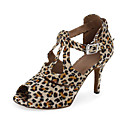 Customized Women's Leopard Satin Upper T-strap Dance Shoes