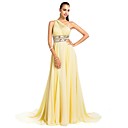 A-line One Shoulder Sweep/Brush Train Chiffon Evening Dress
