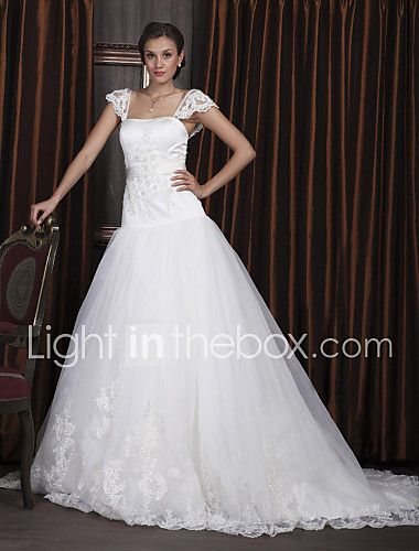 Ball Gown Square Neckline Court Train Plus Size Wedding Dress
